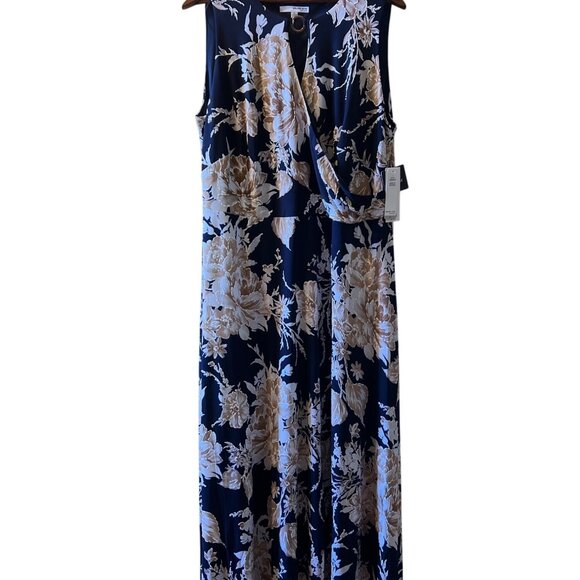 Womens Navy Blue Floral Maxi Dress  1X - Picture 3 of 10